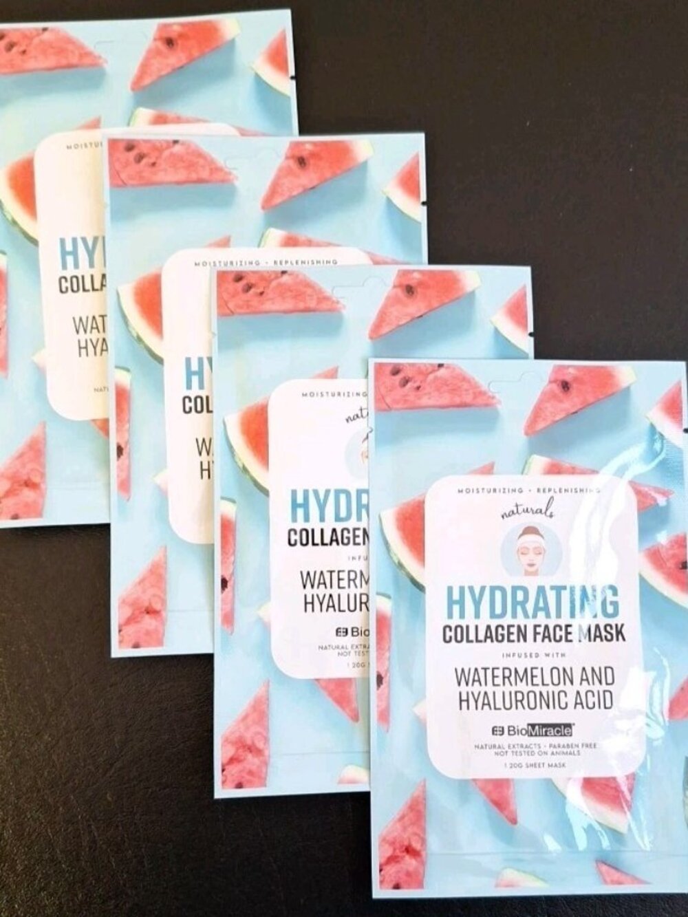 4 NEW BioMiracle HYDRATING WATERMELON masks Collagen Hyaluronic Anti-Aging